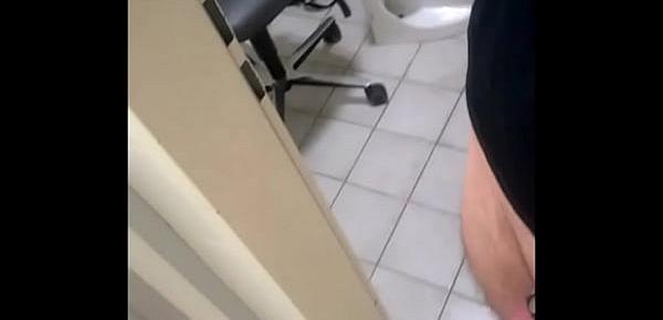  (no cum) slapping and stroking my fat pumped cock in abandoned office restroom